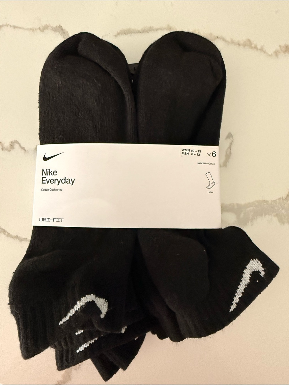 Nike Low-Cut Athletic Socks in Black with White Swoosh (6-Pack)